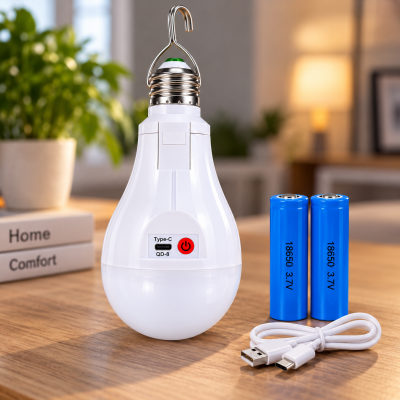 Аккумуляторная LED-лампа Type-C 20 Вт E27 / Автономная лампочка в патрон 2 АКБ×18650