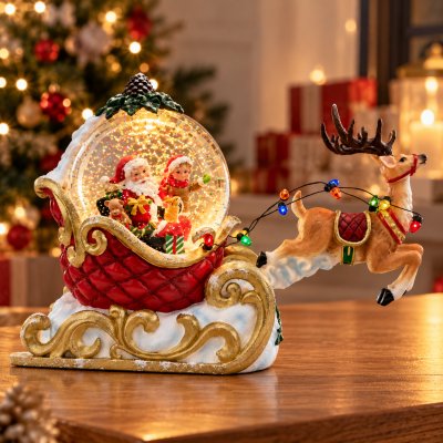 Новогодний ночник «Санта в санях с оленем» WDL-26005 / Фонарь рождественский / LED-декор