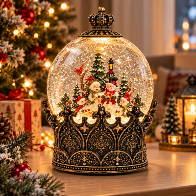 Новогодний ночник снежный шар «Снеговики» WDL-26006B / Фонарь-слой с блестками, USB и питанием от батареек