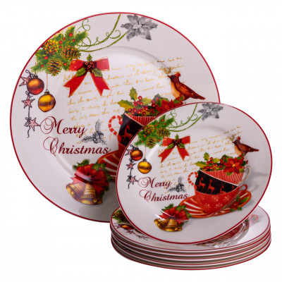 Набір новорічних тарілок з порцеляни Merry Christmas 7 (шт)  Ø26.5/19 см Yiwu HP-SDHK-13