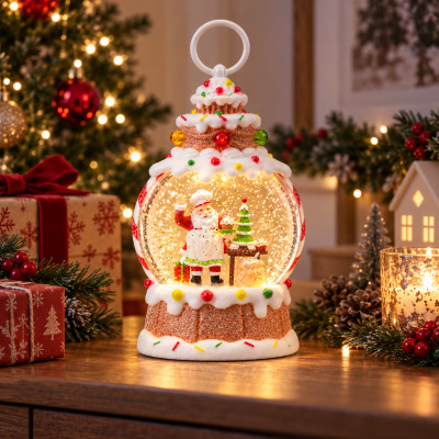 Ночник XMAS WDL-25015A "Кекс" 22,3 см / Новогодний шар с подсветкой и эффектом снега