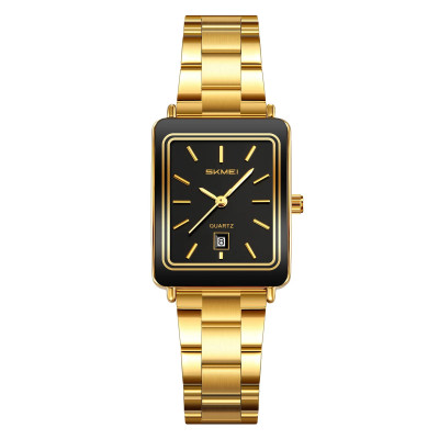 Чоловічий класичний годинник Skmei 2566GDBK Gold-Black з золотистим браслетом та мінеральним склом
