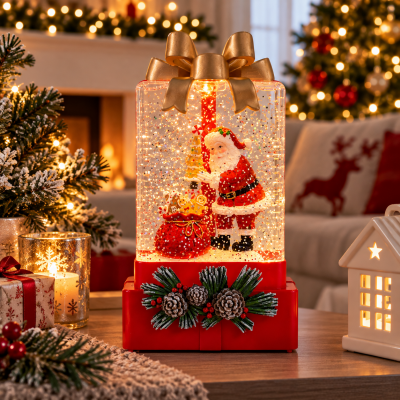 Ночник XMAS WDL-25010A «Подарок» / Новогодний фонарь 17,9 см с LED-подсветкой и эффектом снега
