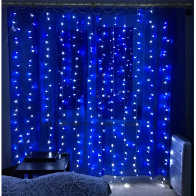 Праздничная гирлянда занавес "Штора" на окно 200LED 3х3м цвет Синий USB