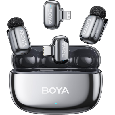 Мікрофон петличний бездротовий BOYA mini 2-01 (Type-C+Lightning) silver