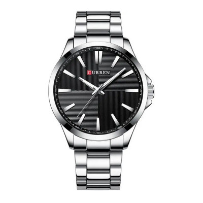 Чоловічий годинник Curren 8407 Silver-Black з металевим браслетом та мінеральним склом