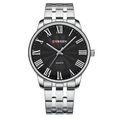 Чоловічий годинник Curren 8422 Silver-Black зі сталевим браслетом та мінеральним склом