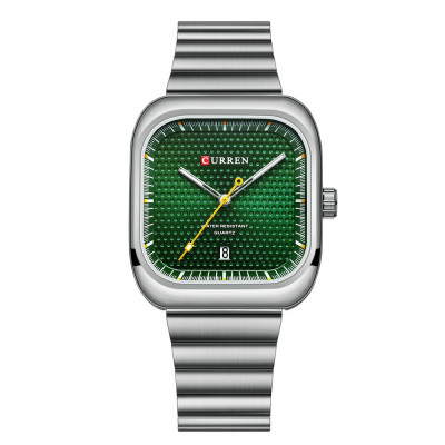 Чоловічий годинник Curren 8460 Silver-Green з зеленим циферблатом та сталевим браслетом