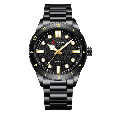 Чоловічий годинник Curren 8450 All Black з металевим браслетом та люмінесцентним підсвічуванням