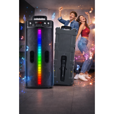 Портативная беспроводная Bluetooth колонка-караоке TTD-2806 RGB-подсветка, микрофон, пульт ДУ