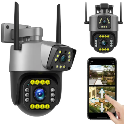 Поворотная WiFi камера Qettopo V380 / Уличная IP камера видеонаблюдения 8Мп, 2 объектива