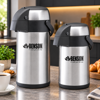 Термос с помпой Benson из нержавеющей стали с пневмонасосом