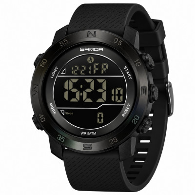 Тактичний годинник Sanda 2213 Silicone All Black з електронним циферблатом та підсвічуванням