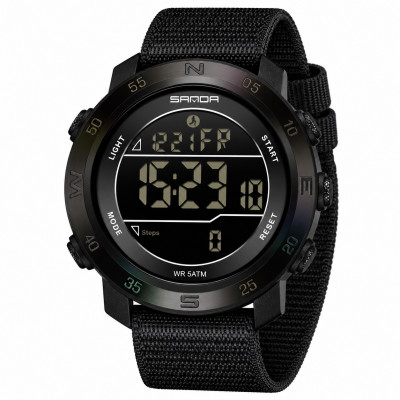 Тактичний годинник Sanda 2213 Nylon All Black з електронним циферблатом та підсвічуванням