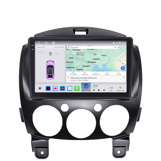 Штатная магнитола Lesko для Mazda Demio III (DE) 2007-2014 экран 9" 4/64 QLED CarPlay 4G Wi-Fi GPS 360 Prime