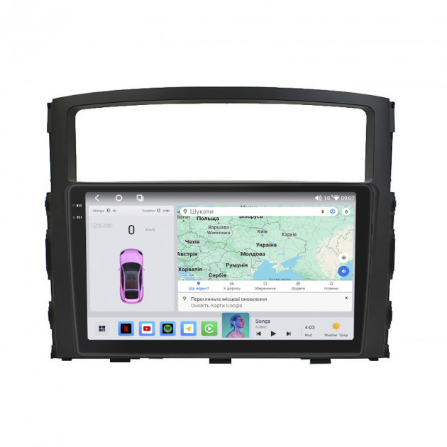 Штатная магнитола Lesko для Mitsubishi Pajero IV Рестайлинг 1 2011-2014 экран 9" 4/64 QLED CarPlay 4G Wi-Fi GPS 360 Prime