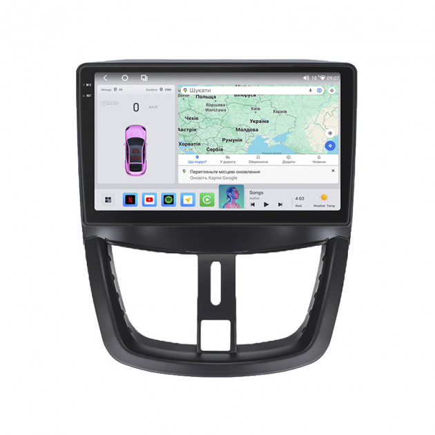 Штатная магнитола Lesko для Peugeot 207 I 2006-2009 экран 9" 4/64 QLED CarPlay 4G Wi-Fi GPS 360 Prime