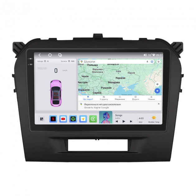 Штатная магнитола Lesko для Suzuki Vitara II Рестайлинг 2018-н.в. экран 9" 4/64 QLED CarPlay 4G Wi-Fi GPS 360 Prime