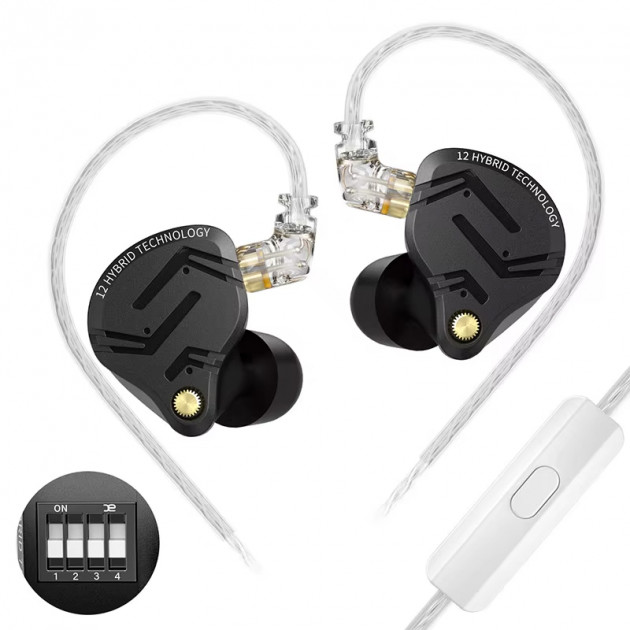 Навушники KZ ZS12 Pro X Tuning з мікрофоном black