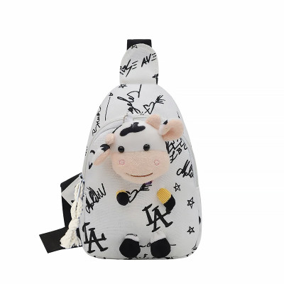Детская нагрудная сумка рюкзак A-407 Cow на одно отделение с ремешком  White