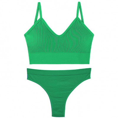 Бесшовный комплект женского белья в рубчик трусы и топ 1608# Лесной зеленый L 80 ABC
