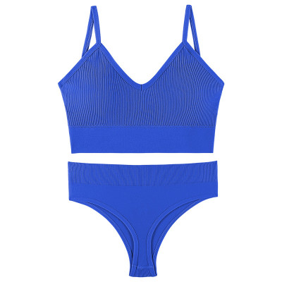Бесшовный комплект женского белья в рубчик трусы и топ 1608# Синий XL 85 ABC