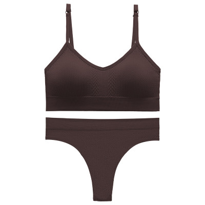 Бесшовный комплект женского белья в текстуре косичка трусы и топ 6608# Коричневый M