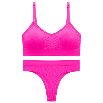 Бесшовный комплект женского белья в текстуре косичка трусы и топ 6608# Розовый электрик M