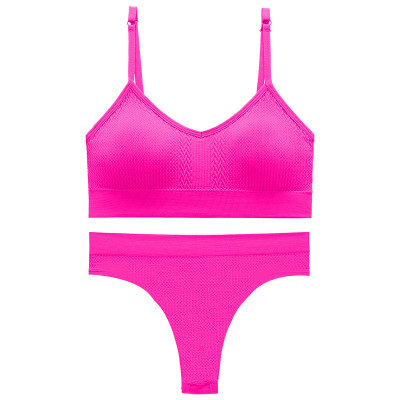 Бесшовный комплект женского белья в текстуре косичка трусы и топ 6608# Розовый электрик S