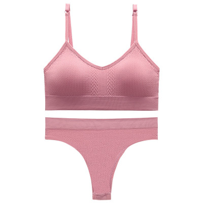 Бесшовный комплект женского белья в текстуре косичка трусы и топ 6608# Розовый M