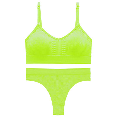 Бесшовный комплект женского белья в текстуре косичка трусы и топ 6608# Яркий Лайм L