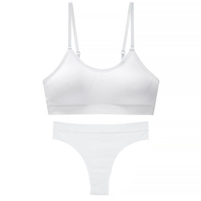 Бесшовный комплект женского белья в рубчик трусы и топ 6618# Белый L 80 ABC