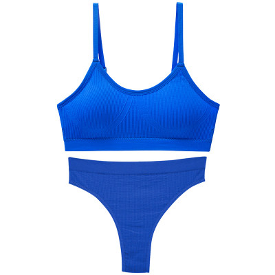 Бесшовный комплект женского белья в рубчик трусы и топ 6618# Синий L 80 ABC