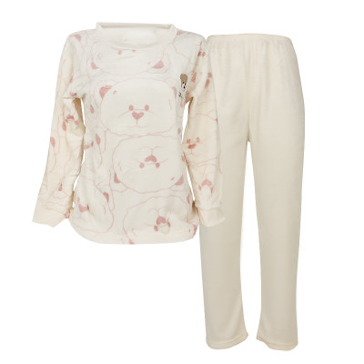 Комплект женской пижамы 301 Bear Pink рубашка с длинным рукавом и штанами теплая M