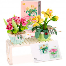 3D конструктор набор строительных блоков LOZ 1673 мини роза тюльпан в горшке 409 деталей пластиковый